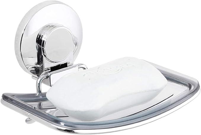 LEVERLOC Chrome Suction Cup Soap Dish Holder for Shower Wall Drill-Free Rustproof Waterproof Wall Mount Strong Suction Removable Bar Soap Sponge Holder for Bathroom Bathtub Kitchen - ModernBath