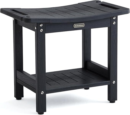 Shower Bench Seat for Shaving Legs, Waterproof Shower Stool for Inside Shower with Handles & Shower Head Holder, Bathroom Shower Chair, Black Shower Foot Rest with Adjustable Feet, Non-Slip