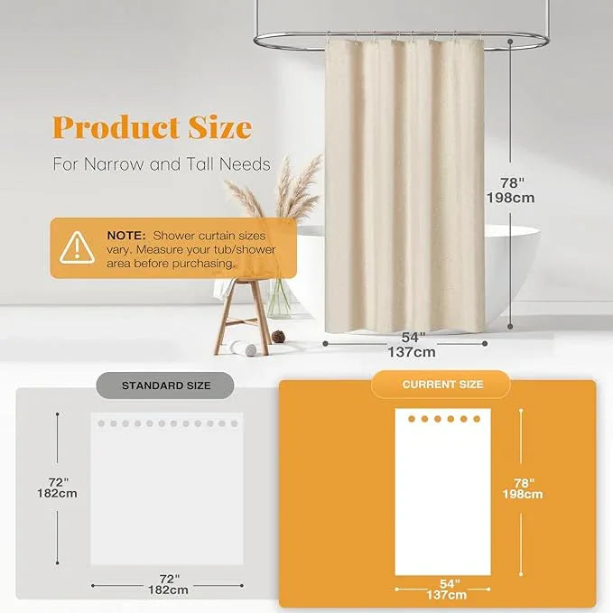 BTTN 54x78 Stall Shower Curtain, 54 Wide Linen Textured Heavy Duty Cloth Shower Curtain Set with 10 Plastic Hooks, Narrow Hotel Luxury Weighted Fabric Shower Curtains for Bathroom, Beige/Cream - ModernBath