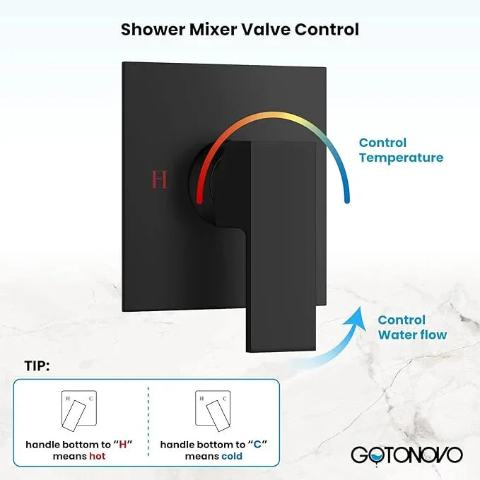 gotonovo Rainfall Shower Faucet Set System Shower Trim Kit with 10 Inch Rain Shower Head Bathroom Mixer Shower Complete Combo Single Handle Wall Mounted Female Thread Rough-in Valve Matte Black - ModernBath