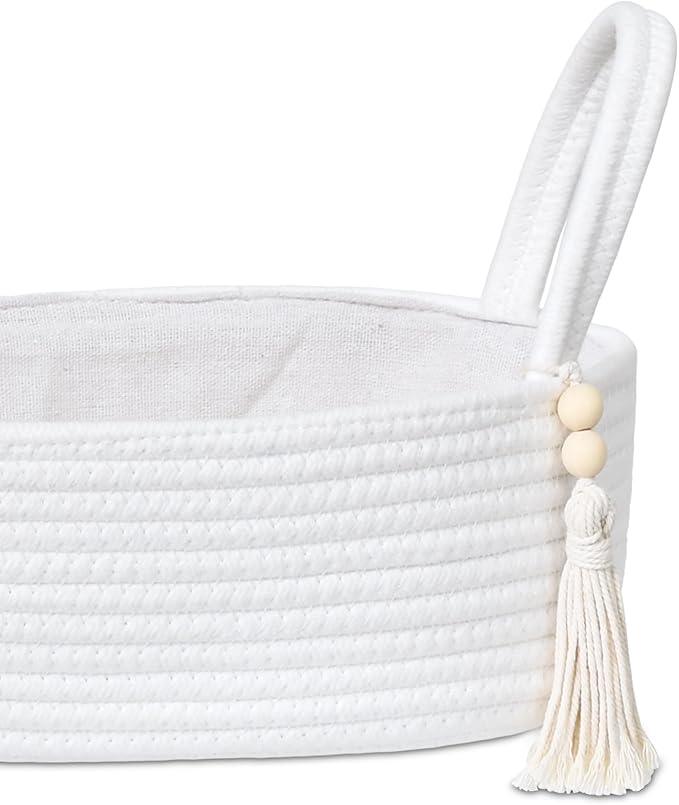 ABenkle Small Storage Basket for Toilet Tank Top - Jute Rope Woven Organizer with Handle, Boho Countertop Bathroom Decor, Toilet Paper Holder, 13x6x4 Inch - ModernBath