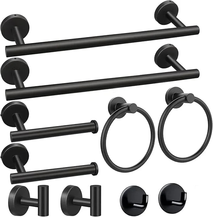 8 Pieces Bathroom Towel Rack Set, Includes 2PCS 23.6 inch Towel bar, 2PCS Towel Hook, 2 PCS Towel Ring, 2PCS Toilet Paper Holder-Matte Black Bathroom Accessories Sets - ModernBath