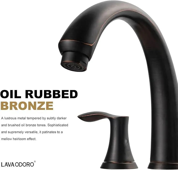 Oil Rubbed Bronze Roman Tub Faucet, Lava Odoro 8 inch Widespread Bathtub Faucet with Valve, High Flow 2 Handle Deck Mount Tub Faucet, Solid Brass 3 Hole Bath Tub Filler TF405-ORB - ModernBath