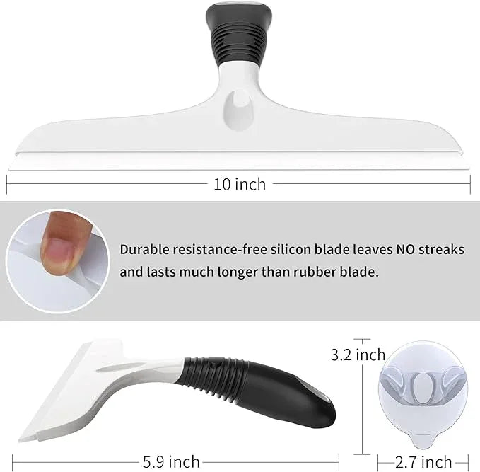 MR.SIGA Multi-Purpose Silicon Squeegee for Window, Glass, Shower Door, Car Windshield, Heavy Duty Window Scrubber, Includes Suction Hook, 10 inch, White & Black, 1 Pack - ModernBath
