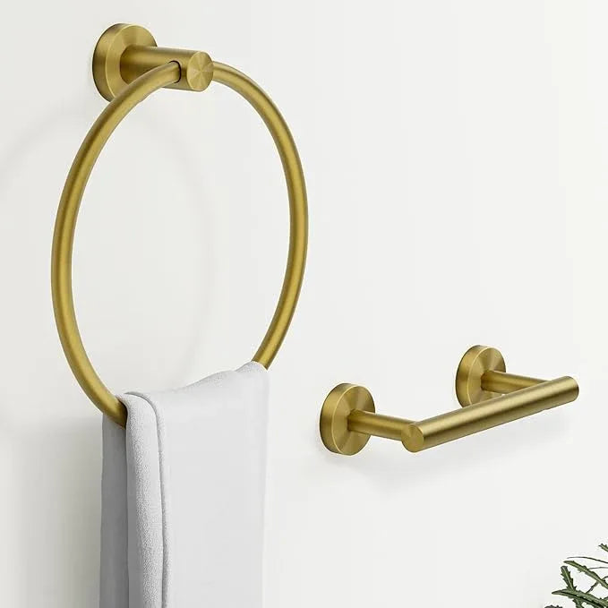 Toilet Paper Holder and Towel Ring Set 2PCS Wall Mount, Brushed Gold Bathroom Hardware Set, Stainless Steel Hand Towel Holder Toilet Paper Roll Holder Set, Bathroom Accessories for Bathroom Kitchen - ModernBath