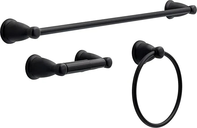 Franklin Brass Kinla 3-Piece Bathroom Set Matte Black 24" Towel Bar Rack, Toilet Paper Holder, Ring KIN3PC-MB - ModernBath