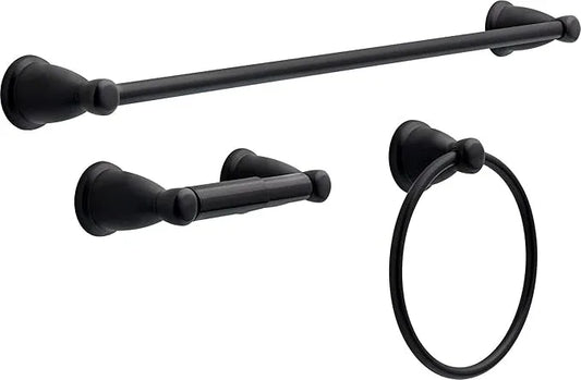 Franklin Brass Kinla 3-Piece Bathroom Set Matte Black 24" Towel Bar Rack, Toilet Paper Holder, Ring KIN3PC-MB - ModernBath