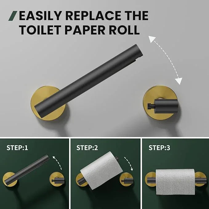 Toilet Paper Holder and Towel Ring Set 2PCS Wall Mount, Black and Gold Bathroom Hardware Set, Stainless Steel Hand Towel Holder Toilet Paper Roll Holder Set, Bathroom Accessories for Bathroom Kitchen - ModernBath