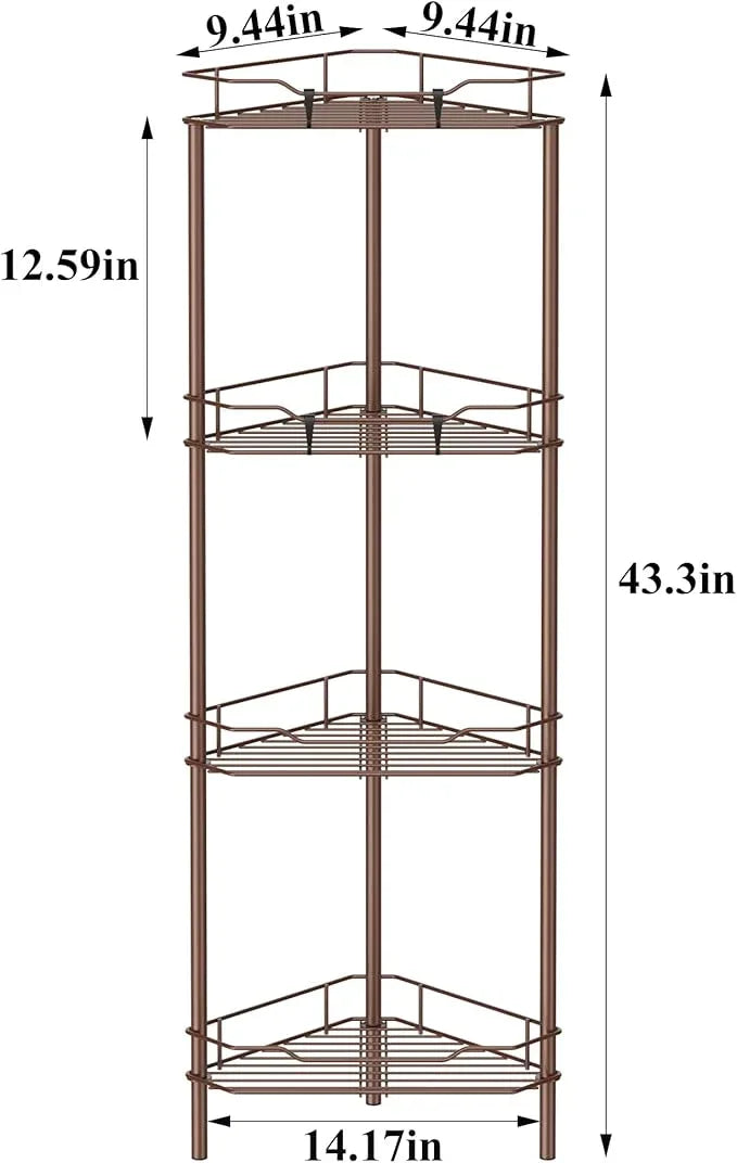 4 Tier Floor Standing Corner Shower Caddy Organizer Shelf with Hooks, Bathroom Shelves Stand Rack, Coffee - ModernBath