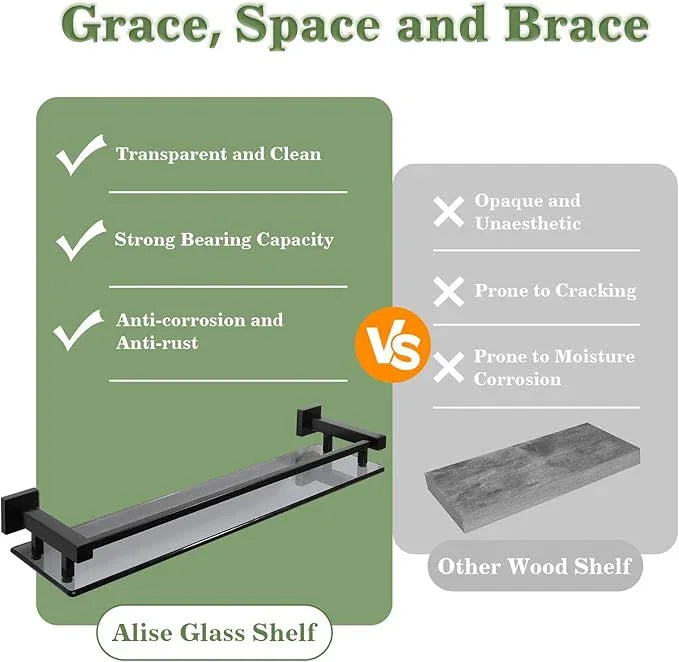 Alise Bathroom Shelves,Matte Black Glass Shelf for Bathroom, Modern Floating Shelves,20 inch - ModernBath