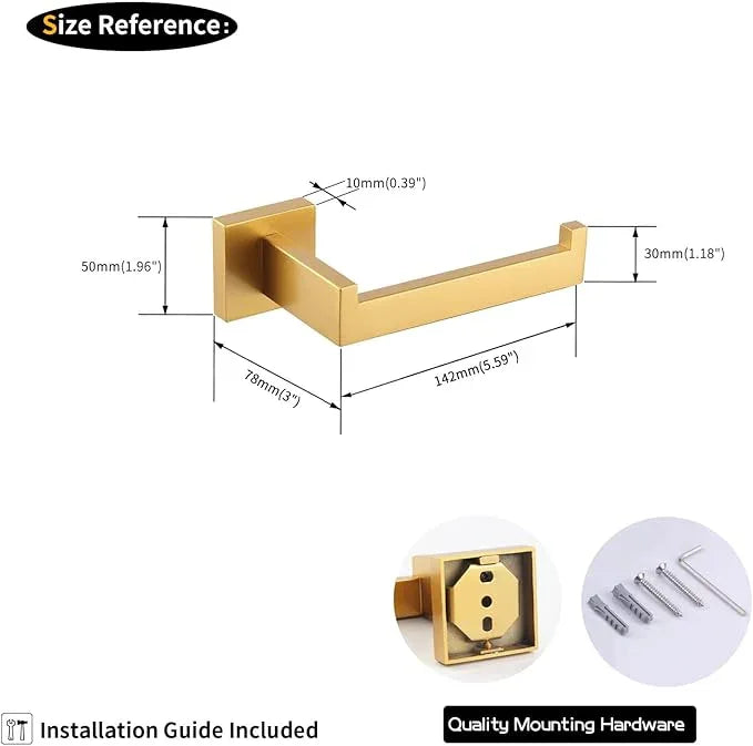 GERZWY Bath Toilet Paper Holder Gold Stainless Steel Hotel Square Tissue Roll Holder Wall Mount FG1605-BE - ModernBath