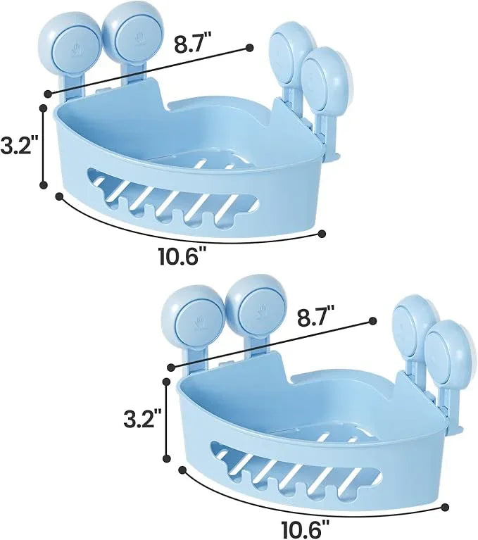 TAILI Suction Corner Shower Caddy, Bathroom Shelf Storage Basket Wall Mounted Organizer for Shampoo, Conditioner, Plastic Rack for Kitchen and Bathroom, Drill-Free Removable -BLUE - ModernBath