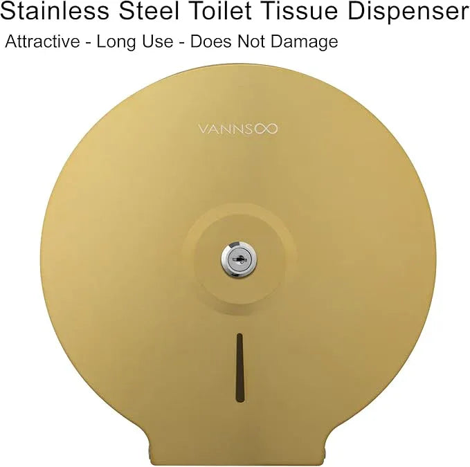 Commercial Jumbo Toilet Paper Dispenser, Wall Mount Stainless Steel 9 Inch Roll Toilet Paper Holder Bath Tissue Dispenser with Lock Key (Gold) - ModernBath