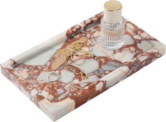 Deep Red Marble Rectangular Tray 10x6 Inch - Bathroom & Vanity Organizer, Jewelry Tray, Kitchen Counter Decor - Natural Stone Catchall - ModernBath