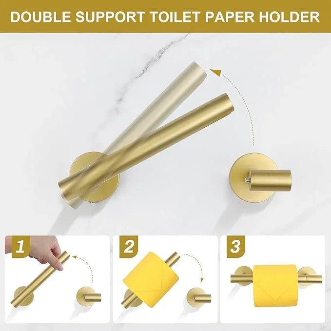 5 Pieces Brushed Gold Towel Bar Set, Upgraded Round Bathroom Hardware Accessories Set, Toilet Paper Holder Towel Holder Set for Bathroom Stainless Steel Wall Mounted 23.6Inch - ModernBath