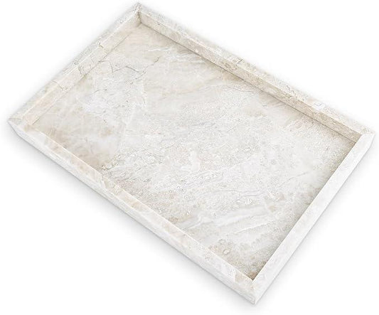 Yew & Tulip Natural Marble Vanity Tray, Luxury Stone with Beige Textures Serving Tray for Bathroom, Kitchen, Vanity, Home Decor, Wedding etc. (12" x 8" x 1.2") - ModernBath