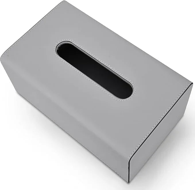 KINGFOM Tissue Box Cover, PU Leather Rectangular Tissue Box Holder with Magnetic Bottom Cover for Facial Tissues/Napkins, Office & Living Room Decor Box (Gray) - ModernBath
