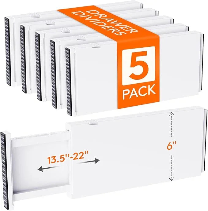 Lifewit 5 Pack Drawer Dividers Plastic 6" High, 13.5-22" Adjustable Drawer Organizers for Clothes, Expandable Dresser Separators in Bedroom/Bathroom/Kitchen/Fridge/Office Organization and Storage - ModernBath