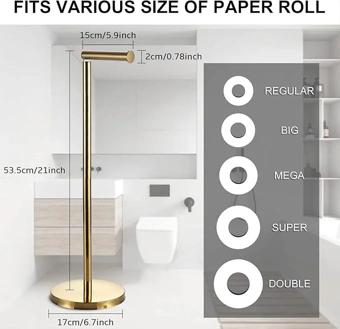 BGL Freestanding Toilet Paper Holder - Gold, Reserve Storage Paper Rolls, Floor Holder - ModernBath