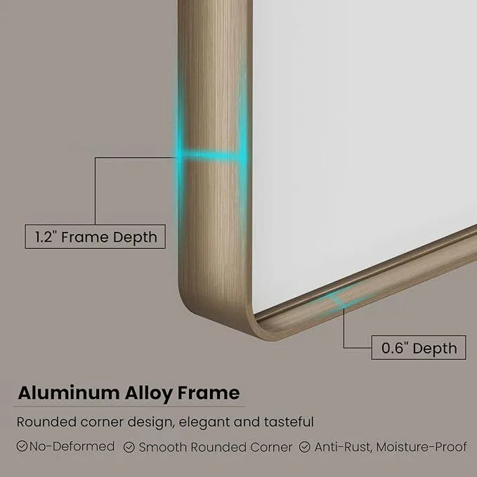 JISOSO Bronze Bathroom Mirror 72x36 Inch, Brushed Bronze Metal Frame Mirror for Wall, Rounded Rectangle Bathroom Vanity Mirror with Tempered Glass, Anti-Rust, Horizontal/Vertical - ModernBath