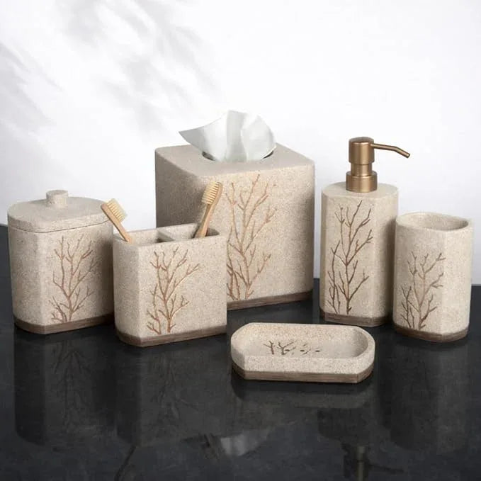 Decozen Bathroom Accessories Set 6Pcs – Soap Dispenser, Toothbrush Holder, Tumbler, Soap Dish & Cotton Swab Jar – Modern Bathroom Decor, Bath Set for Christmas Decor, Kent - ModernBath