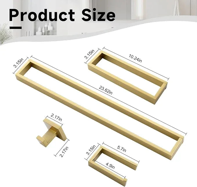 TNOMS Brushed Gold 5-Pieces Bathroom Hardware Set Towel Bar Set,Stainless Steel Bathroom Hardware 23.6 Inch Towel Bar Towel Holder Set Wall-Mounted - ModernBath