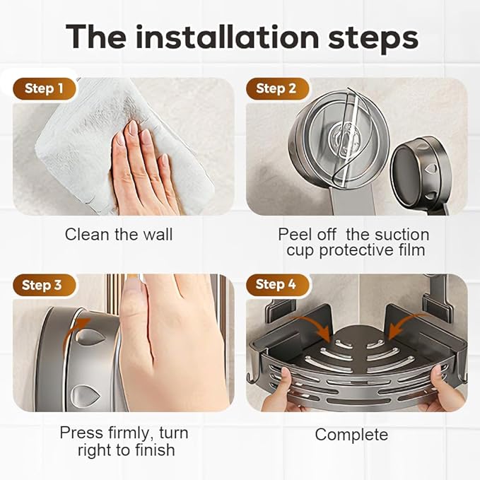 Triangle Suction Cup Corner Shelves No Drilling Bathroom Storage Rack, 2026 New Corner Shower Shelf Suction Cup Shower Caddy Corners Organizer Storage Rack Adhesive with Towel Bar (Gray double-layer)