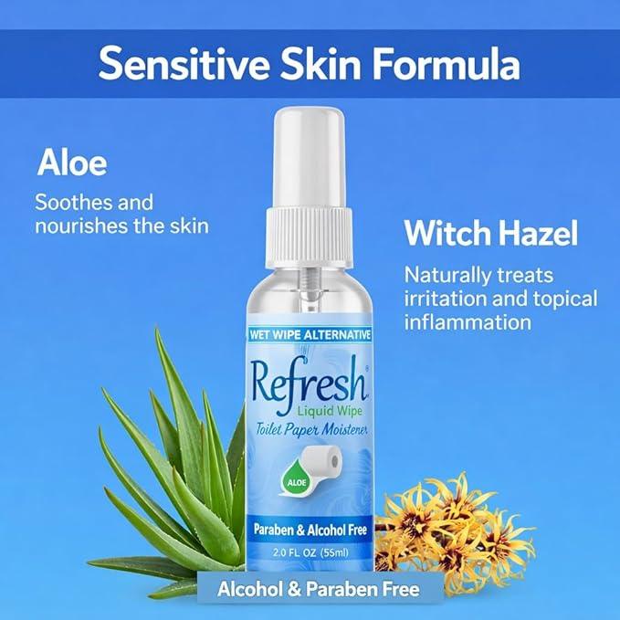 Refresh Liquid Wipe Free - Toilet Paper Spray - Flushable Wet Wipe Alternative for Sensitive Skin with Aloe & Witch Hazel – Eco-Friendly & Septic Safe, 2 oz (3 Pack) - ModernBath