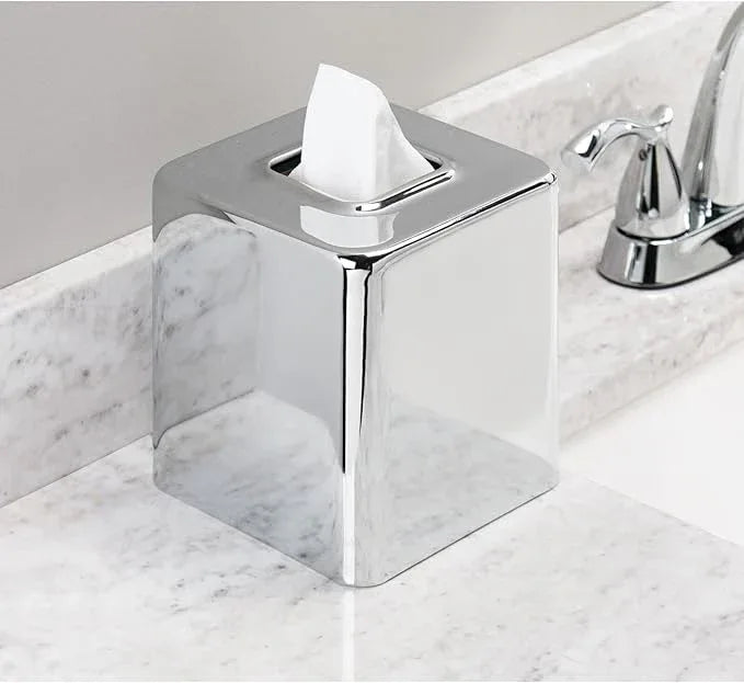 mDesign Metal Square Tissue Box Cover, Modern Facial Paper Holder, Accessories for Bathroom Vanity Countertop, Bedroom Dresser, Night Stand, Desk, Office, End Table, Unity Collection - 2 Pack - Chrome - ModernBath