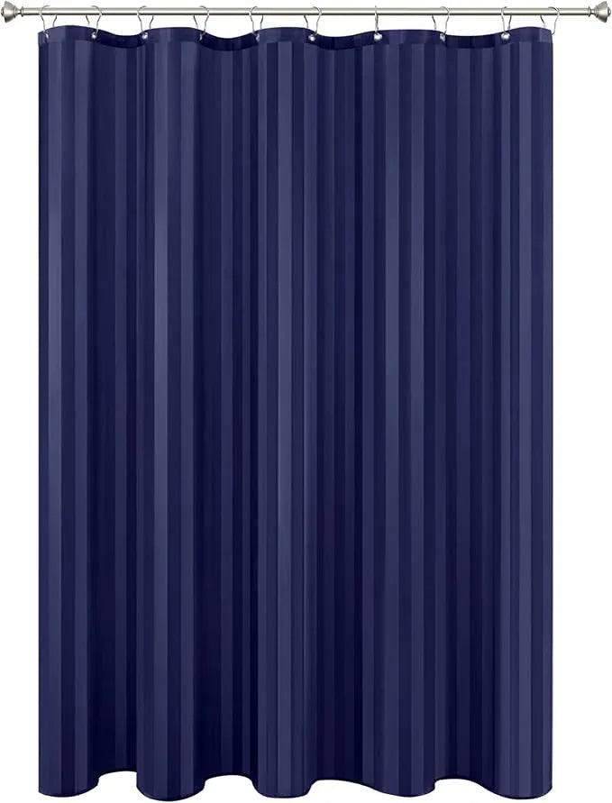 Biscaynebay Fabric Shower Curtain or Liner 72" by 72", Navy Water Repellent Damask Stripes Bathroom Curtains Machine Washable - ModernBath