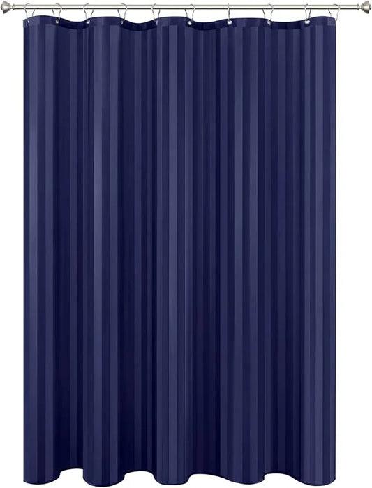 Biscaynebay Fabric Shower Curtain or Liner 72" by 72", Navy Water Repellent Damask Stripes Bathroom Curtains Machine Washable - ModernBath