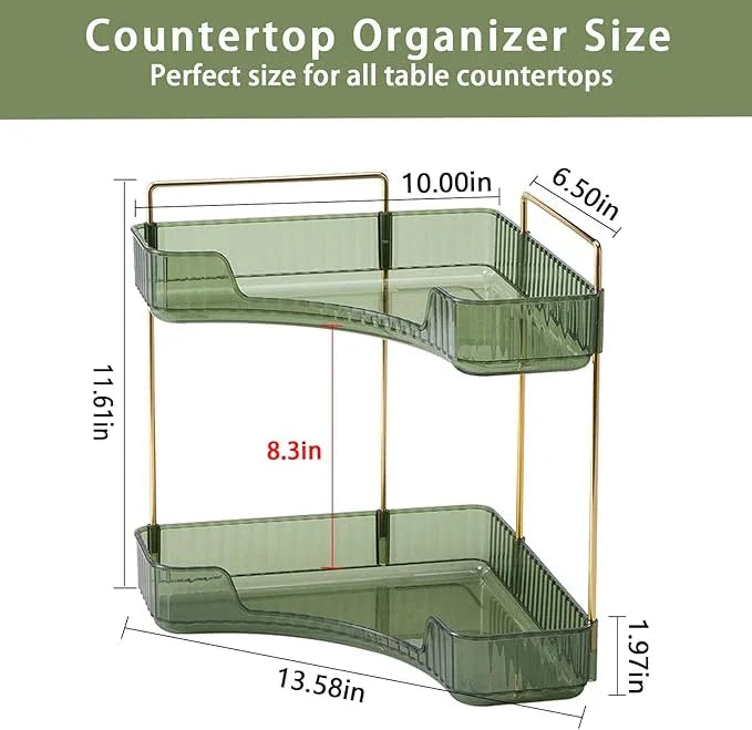 shuang qing 2-Tier Corner Bathroom Counter Organizer – Storage Shelf for Makeup, Perfume & Skincare, Space-Saving Countertop Tray Fits Bathroom, Dresser, Kitchen (Green) - ModernBath