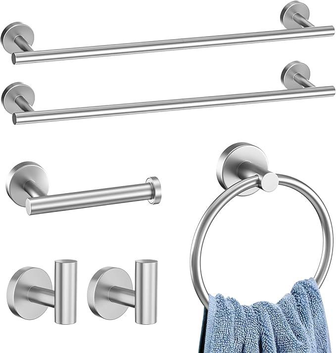 DUMDER Brushed Nickel Bathroom Hardware Accessories Set 6 Pieces Towel Bar Set,Stainless Steel Towel Holder Set for Bathroom,Wall-Mounted Towel Rack Set 23.6 Inch - ModernBath