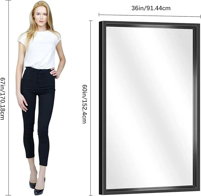 CIVENO Large Bathroom Mirror, 60 x 36 Inch Rectangular Wall Mirror 0.6" Thickened Deep Frame, Brushed Black Mirrors for Bathroom Sink, Shatterproof Tempered Glass, Antirust, Horizontally or Vertically - ModernBath