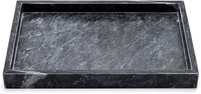 Moreast Black Marble Tray, Stone Bathroom Tray, Decorative Holder for Tissrue, Candle, Soap, Towel, Plant (Black - 10 x 6) - ModernBath