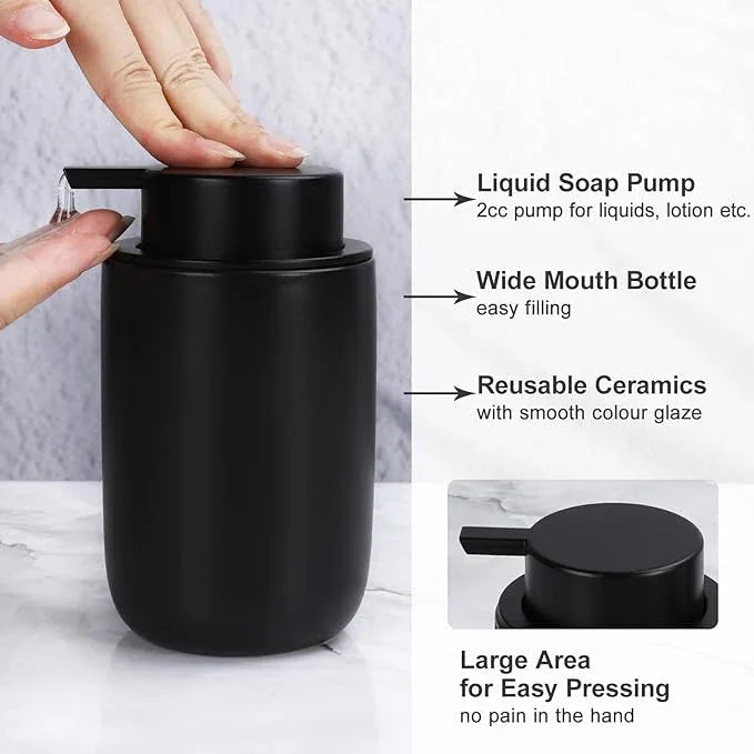 BosilunLife Ceramic Bathroom Accessories Sets - Black Bathroom Vanity Sets Accessories Soap Dispenser Toothbrush Holder Set, Soap Dish and Cotton Swab Jars, Bath Accessories Sets for Bathroom - ModernBath