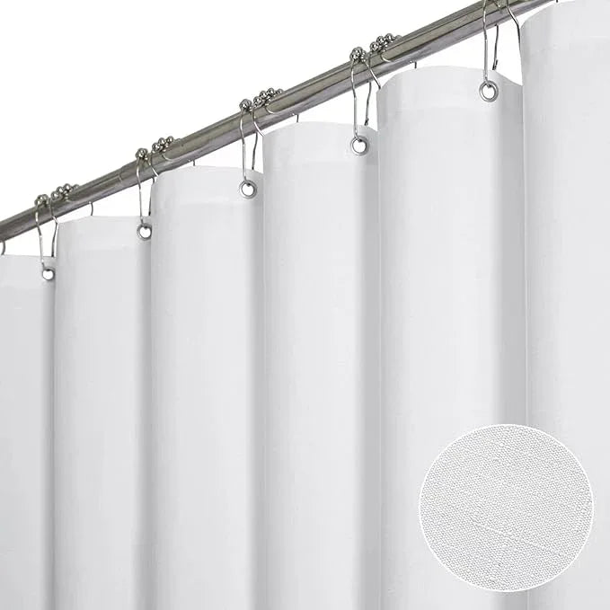 BTTN Fabric Shower Curtain, Linen Textured Heavy Duty Polyester Cloth Shower Curtain Set with Plastic Hooks, White, 108" W x 72" L (Pack of 1) - ModernBath