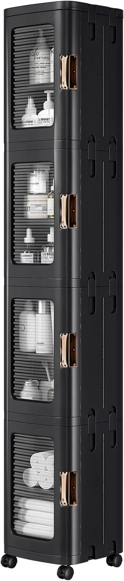 VECELO 4-Tier Tall Narrow Storage Cabinet with Movable Wheels, Adjustable Shelves, Anti-Tip, Slim, for Small Space, Bathroom, Kitchen, Laundry, Black - ModernBath