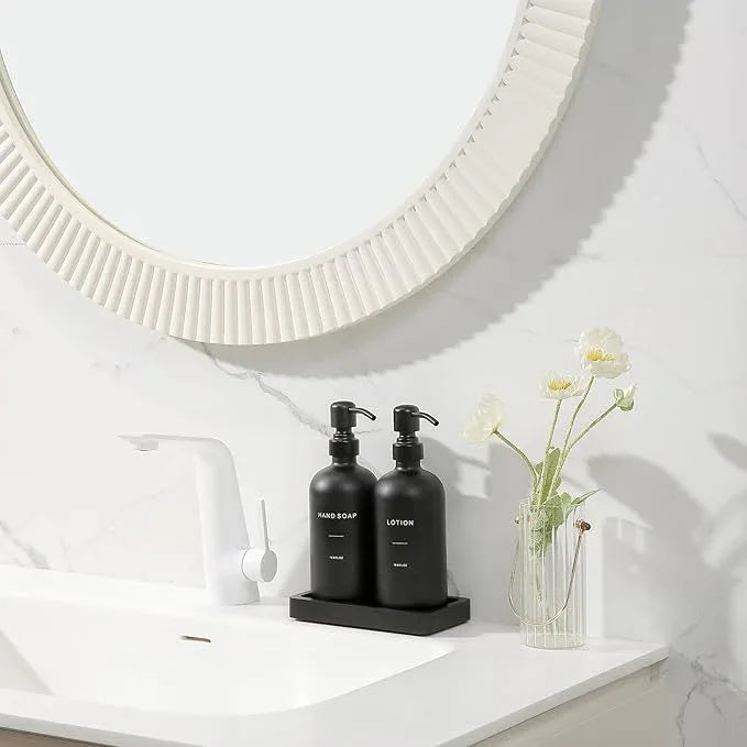Prus Waso Black Soap Dispenser Bathroom Set, Soap and Lotion Dispenser Set with Stainless Steel Pump, Perfect for Bathroom Decor. (Black) - ModernBath