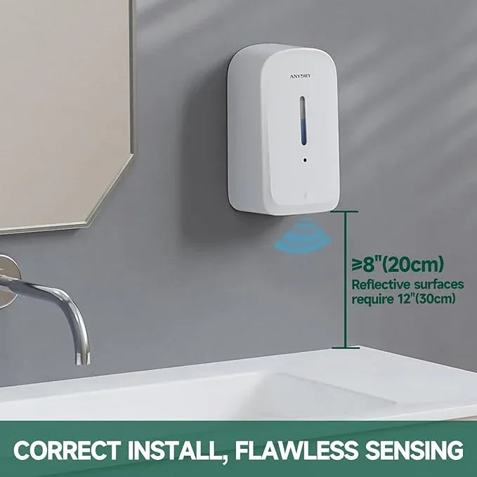 anydry Commercial Automatic Soap Dispenser Large 34oz/1000ml Capacity Wall-Mounted Touchless Liquid Dispenser for High-Traffic Restrooms, Offices, Hospitals Model AD1220S White - ModernBath