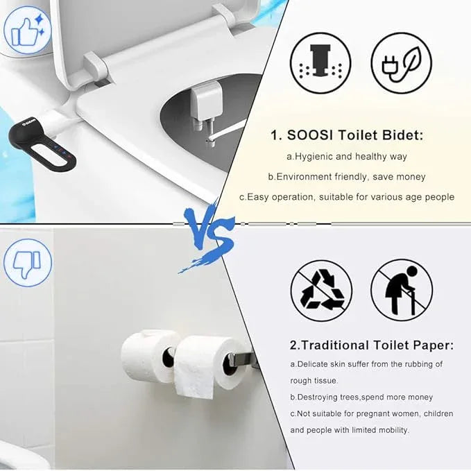 Bidet Toilet Seat Attachment Ultra Slim Bidet With Self Cleaning Dual Nozzle Adjustable Water Non Electric Bidet Fresh Water Spray for Sanitary and Feminine Wash (Black) - ModernBath
