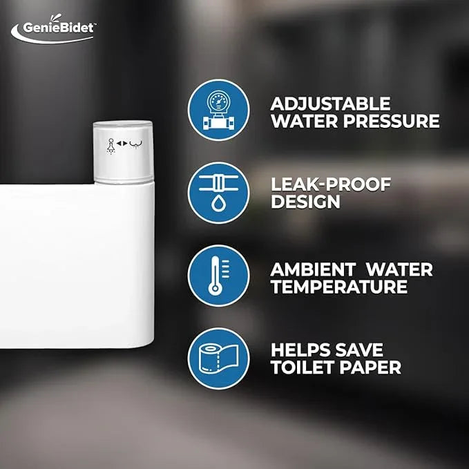 Rear & Feminine Right Handed Ultra Thin Bidet Attachment for Toilet with Self Cleaning Dual Nozzles - No Wiring Needed - Easy DIY Install - Includes Hybrid Brass 3-way T with ON/OFF & Travel Bidet - ModernBath