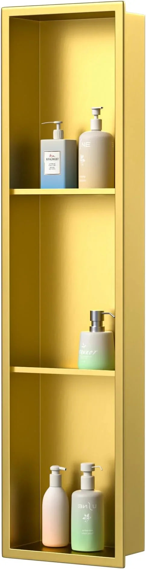 Stainless Steel Shower Niche 8"×36" with 3-Tier Shelve Gold No Tiled Needed Niche Shower for Wall Recessed Shower Shelf for Bathroom Storage - ModernBath