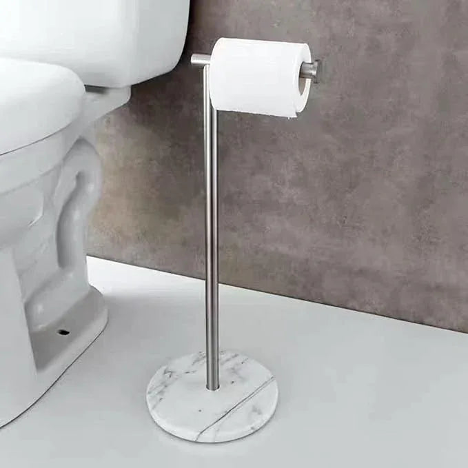 Toilet Paper Holder Free Standing with Natural Marble Base, 26" Height Floor Free Standing Toilet Paper Holder Brushed Nickel - ModernBath