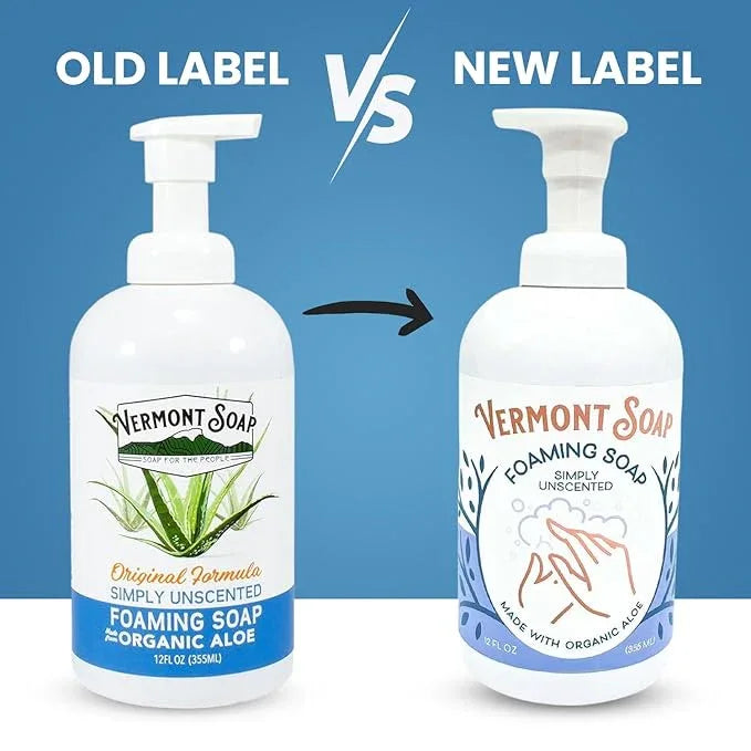 VERMONT SOAP Organic Unscented Foaming Hand Soap - Natural Moisturizing Soap for Dry Skin - Fragrance Free Liquid Bathroom Hand Soap Dispenser - Simply Unscented - 12 oz - ModernBath