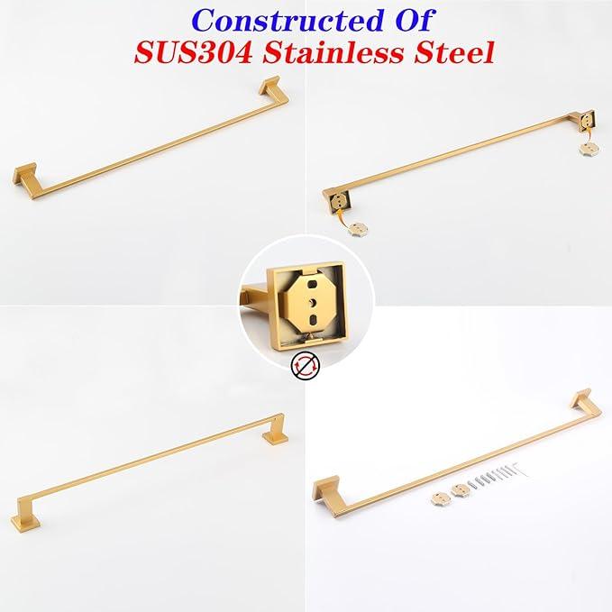 GERZWY 30-Inch Towel Bar, Gold Stainless Steel Bathroom Wall Mounted Towel Rail, Heavy Duty Hand Towel Holder JG1901A75-BE - ModernBath