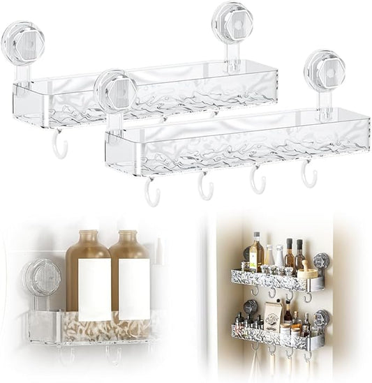 Corrugated Suction Cup Storage Holder, 2026 New Movable Shower Shelf Suction Cup,Shower Caddy Large Capacity Bathroom Organizer,No-Drill Wall-Mounted Storage Shelf (2PCS Clear)