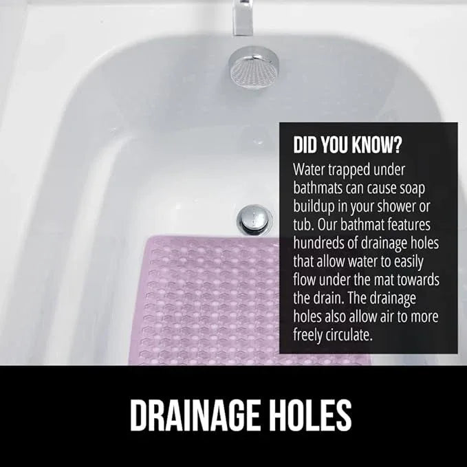 GORILLA GRIP Patented Bath Tub Shower Mat, Machine Washable Bathtub Floor Liner Mats, Suction Cups and Drain Holes to Keep Tubs Clean, Soft on Feet, Bathroom Essentials, 35x16 Inch, Clear Purple - ModernBath