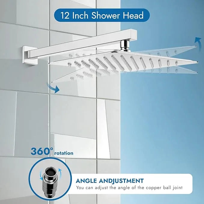 Cinwiny Shower Faucet Set,Shower Head and Handle Set with Valve,Single Handle,Wall Mount 12 Inch Showerhead for Modern Bathroom,Polished Chrome - ModernBath