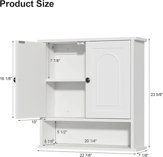 Bathroom Medicine Cabinet,2 Doors White Bathroom Wall Cabinet with Arched,Over Toilet Storage Cabinet for Laundry Room/Kitchen/Living Room,Surface Mount Medicine Cabinets 23x24 - ModernBath